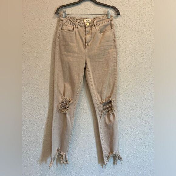 LAGENCE High Line Distressed Jean Biscuit Taupe Crop Jean - Picture 3 of 9